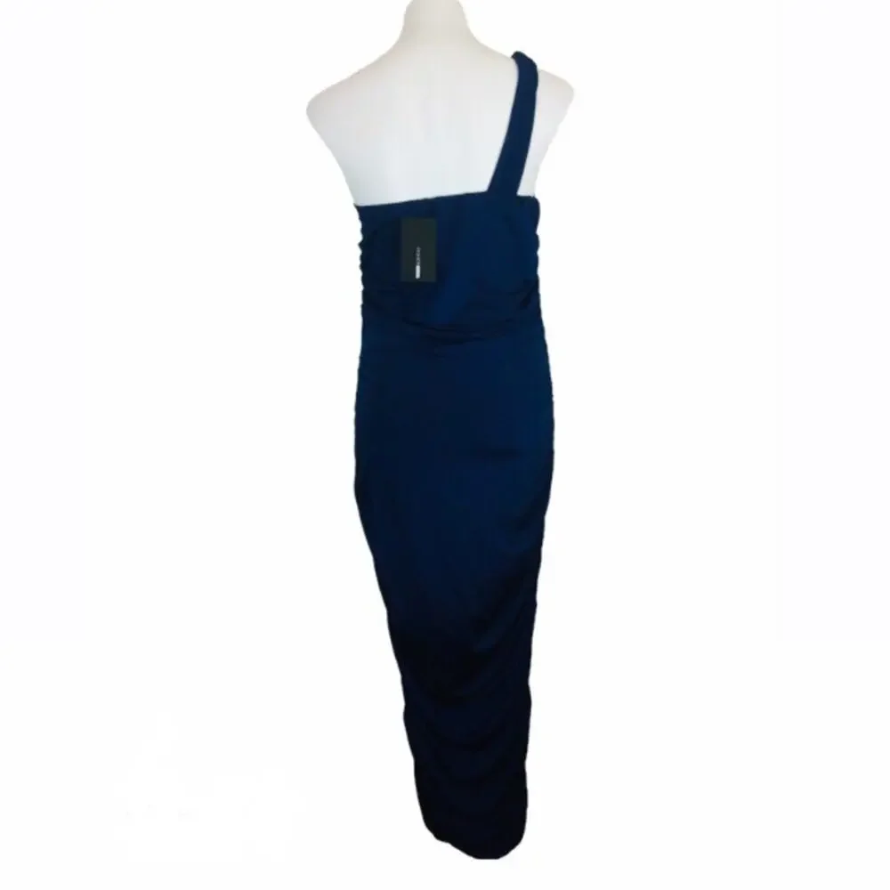 NWT Fashion Nova Tessa Ruched Midi Dress Navy One Shoulder Size 1X - Picture 5 of 12